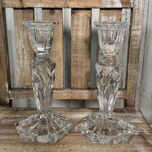 Pair Of 2 Heavy Crystal Candle Stick Taper Holders 1991